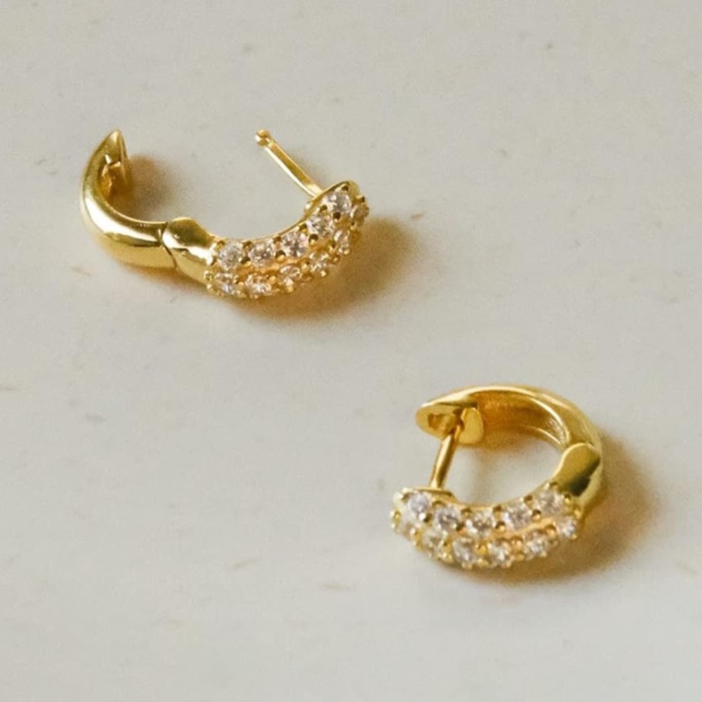 Triple Pavé Huggie Hoops | 18K Gold Vermeil | 14mm CZ